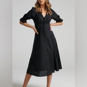 Black Button Down Midi Dress